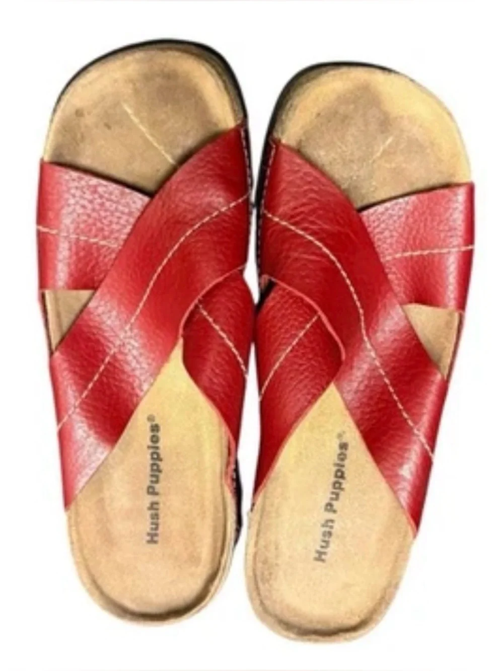 Hush Puppies Vintage Red Leather Crisscross Slide Slip-On Sandals Size 6
